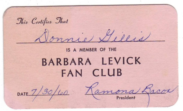BARB LEVICK FAN CLUB CARD